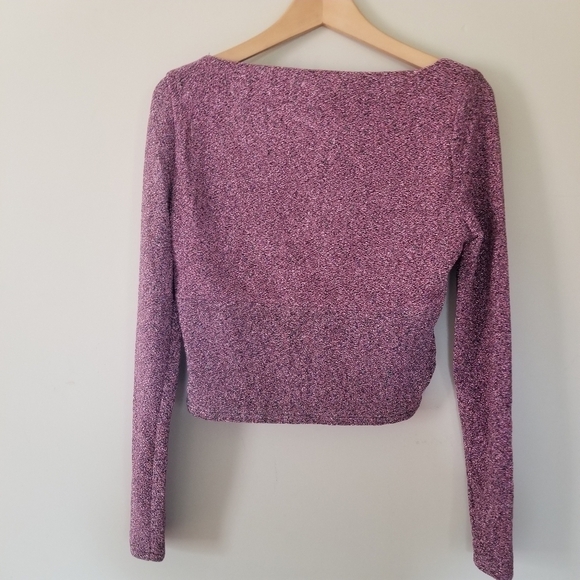 nwt Mango Metallic Sparkle Pink Cropped top Long Sleeve Size Large - Picture 7 of 9